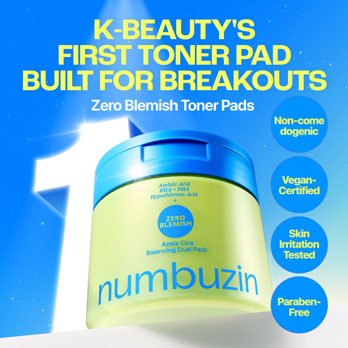 Numbuzin - Zero Blemish Azela Cica Balancing Dual Pads 60